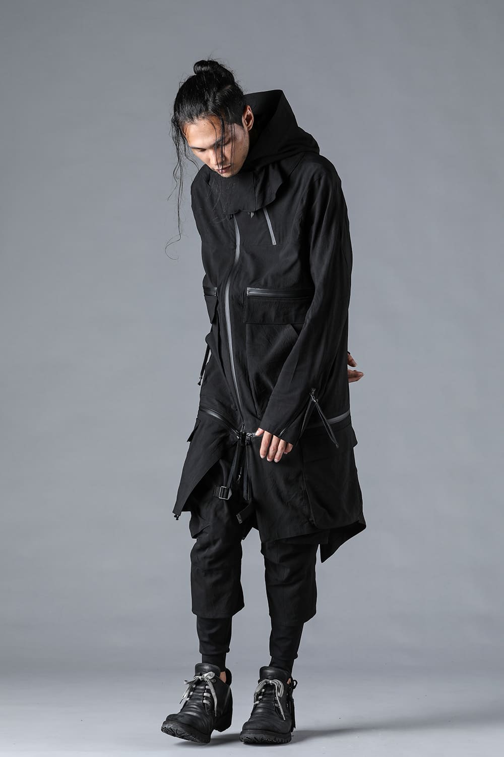 Salt-Shrunk Washed Dobby Border Military Coat