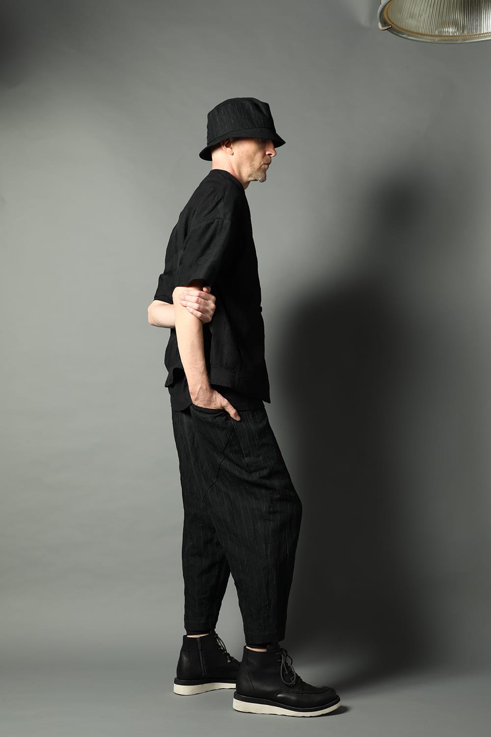 Dropcroch cropped pants cotton linen metal shrink