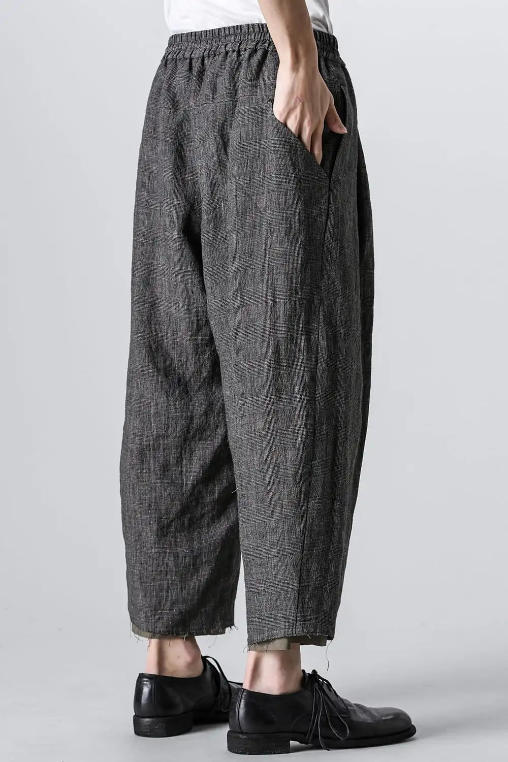 クロップドパンツ リネン グレンチェック