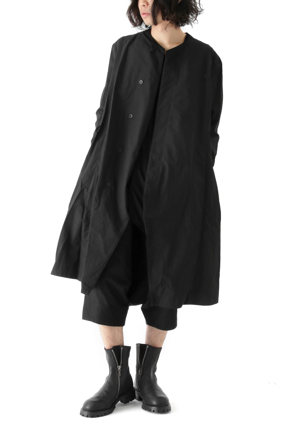 SEAMED COLLARLESS SHIRT COAT