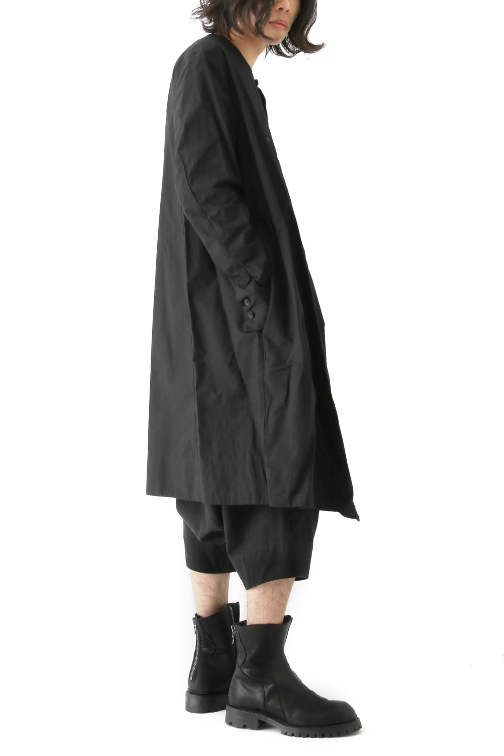 SEAMED COLLARLESS SHIRT COAT