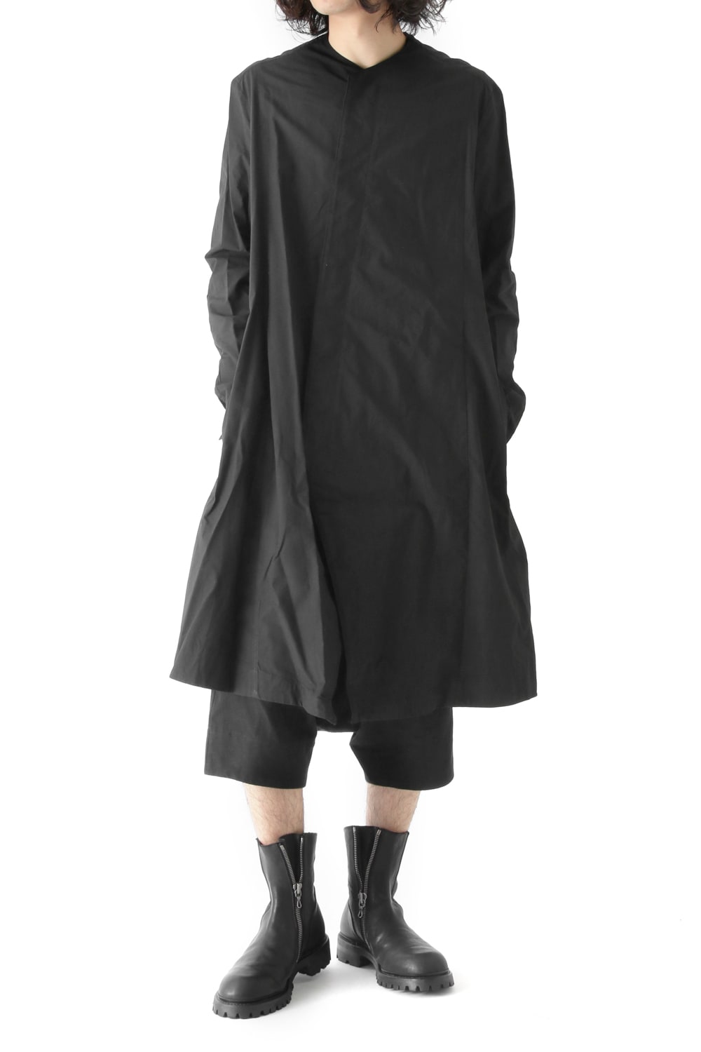 SEAMED COLLARLESS SHIRT COAT