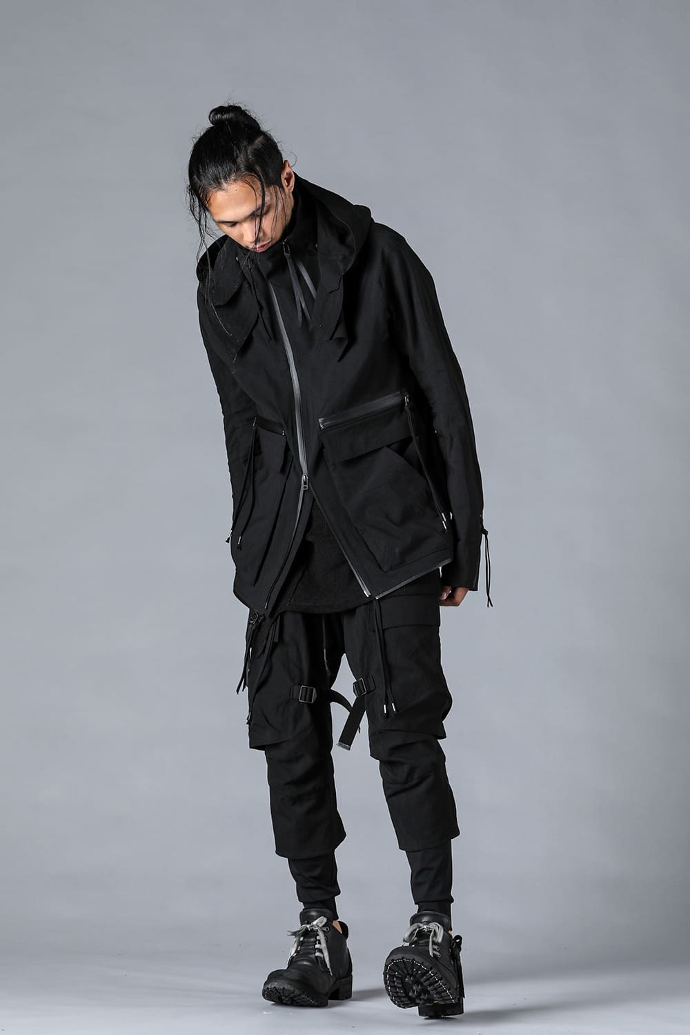 塩縮ワッシャードビーボーダーレイヤードカーゴパンツ