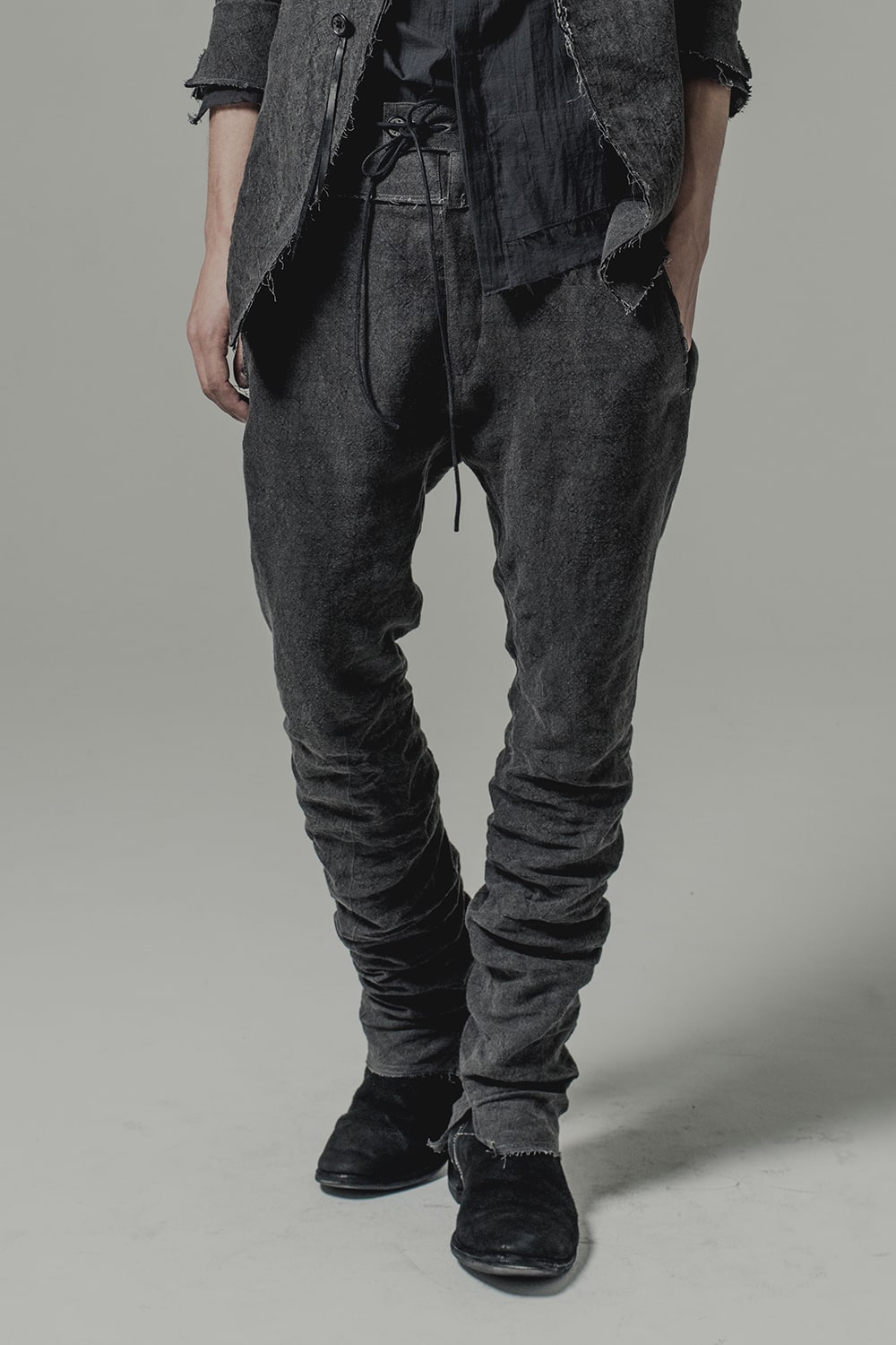 Sumi Dyed Linen Drop Crotch Skinny Pants