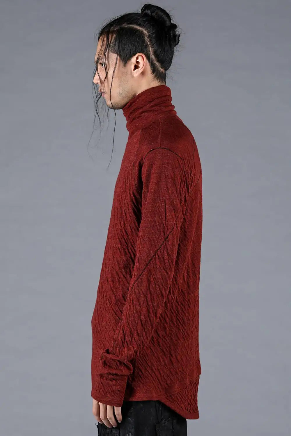 Wool x Cotton Double-Faced High-Neck Long Sleeve T-Shirt Red