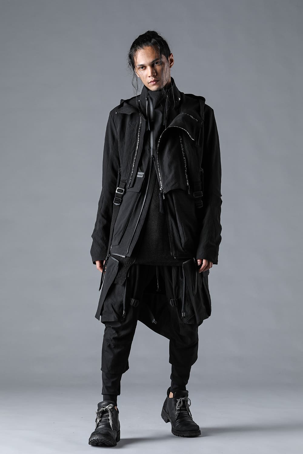 Salt-Shrunk Washed Dobby Border Military Coat