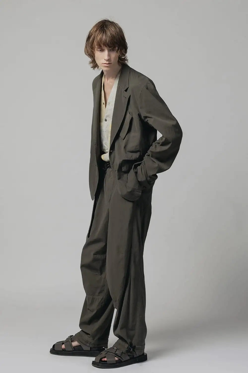 強撚ドライコットン ジャケット  オリーブドラブ