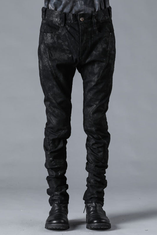 Coated Stretch Denim Overlock Twisted Curve Slim Pants