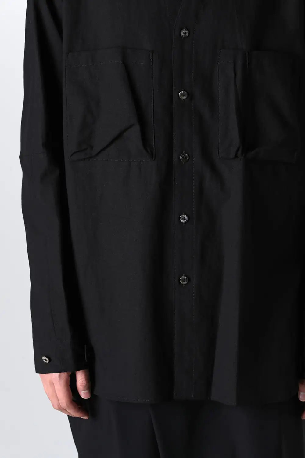 Cotton/Linen V Shirt  Black