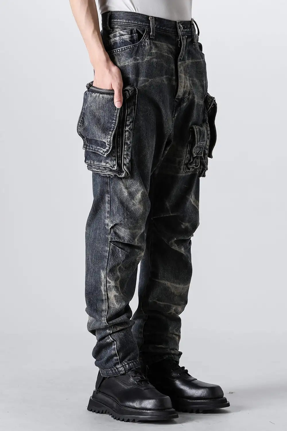 10oz Bleached Denim Wash Cargo Pants Indigo