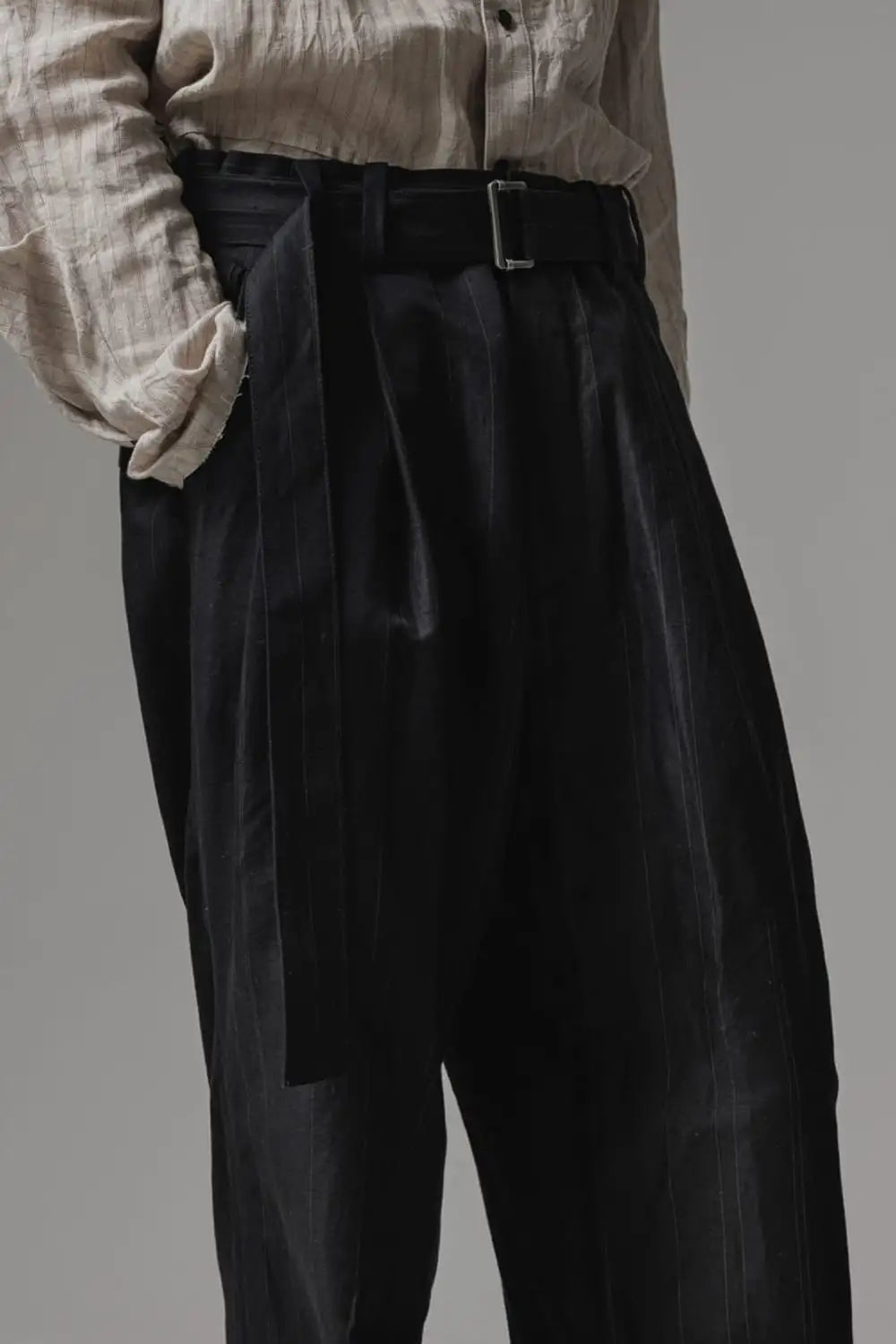 Cuffs baggy pant cotton / linen stripe