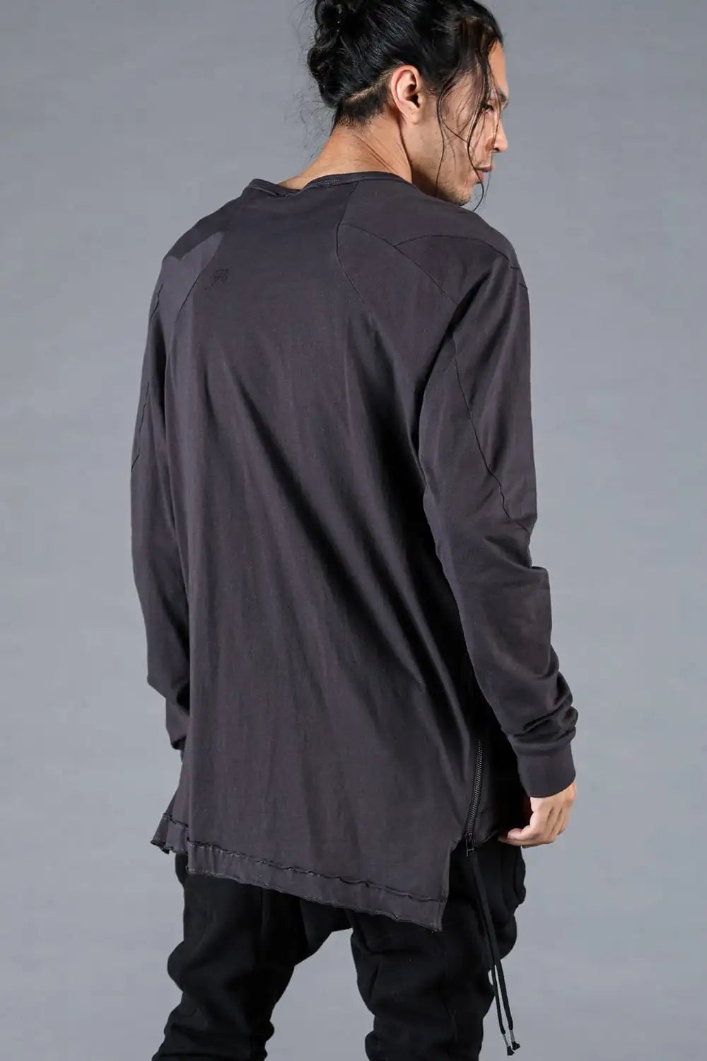 30/- Soft Cotton Jersey Side Zip Long Sleeve T-Shirt Charcoal