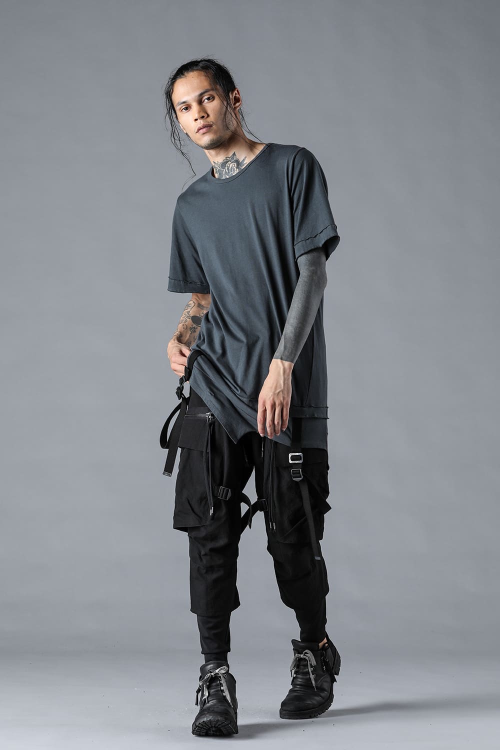 塩縮ワッシャードビーボーダーレイヤードカーゴパンツ