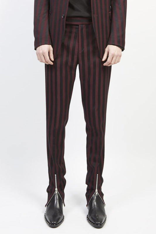 Jacquard stripe stretch slacks (riri zip) Bordeaux × Black
