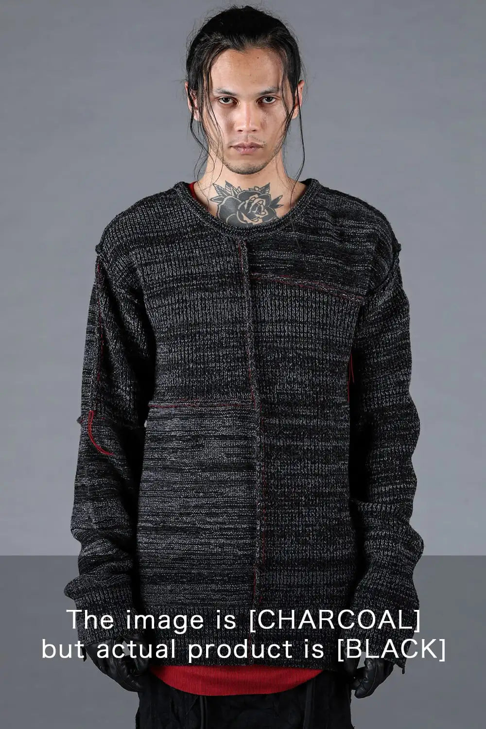 Wool Knit Zip Pullover Black