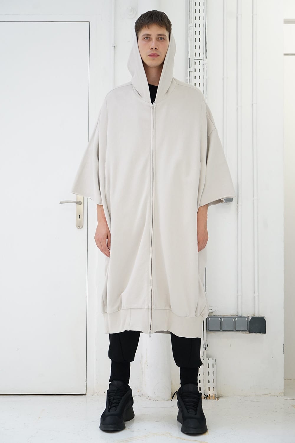 PRINT EXTRA BIG ZIP HOODIE Beige