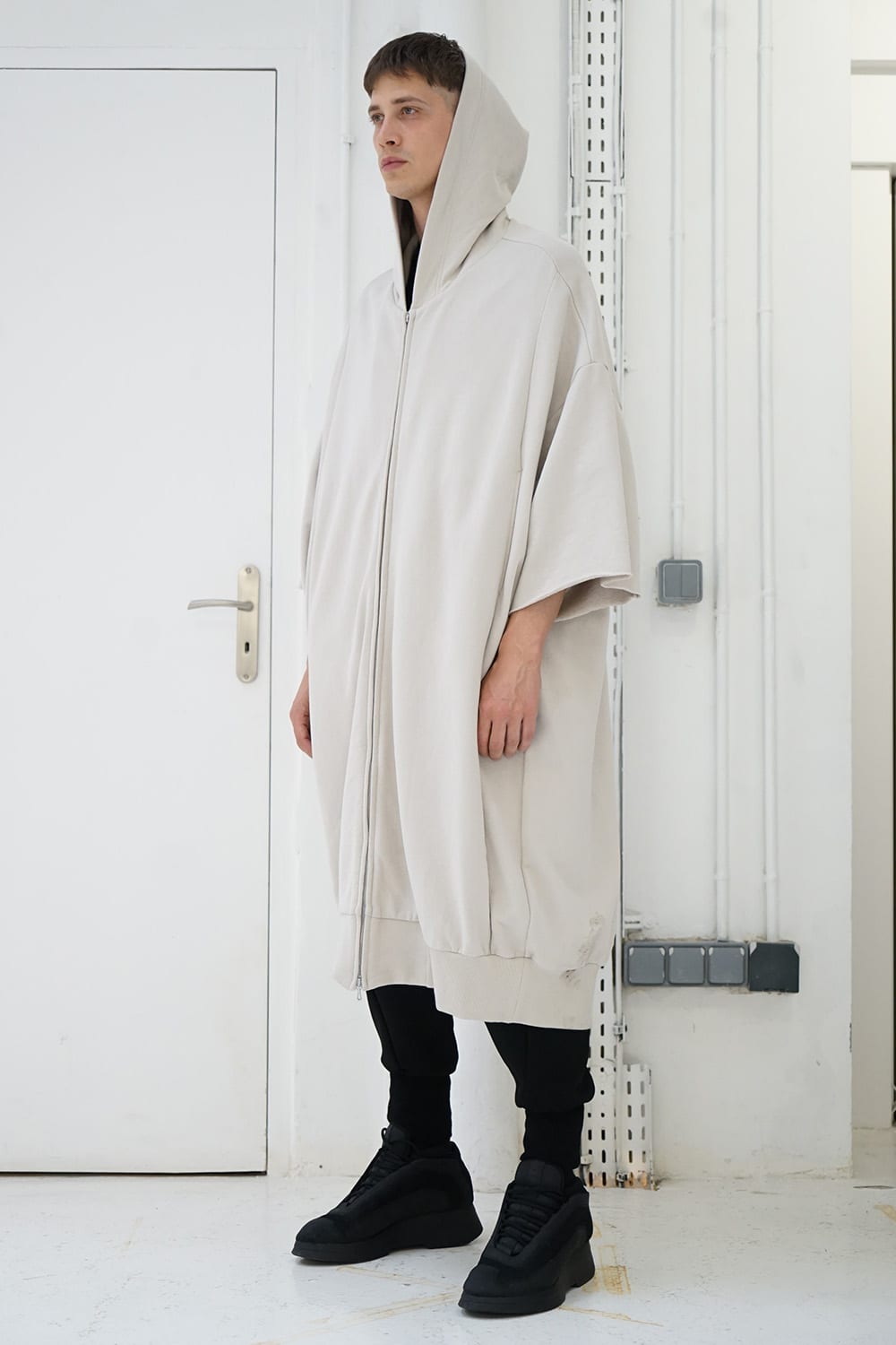 PRINT EXTRA BIG ZIP HOODIE Beige