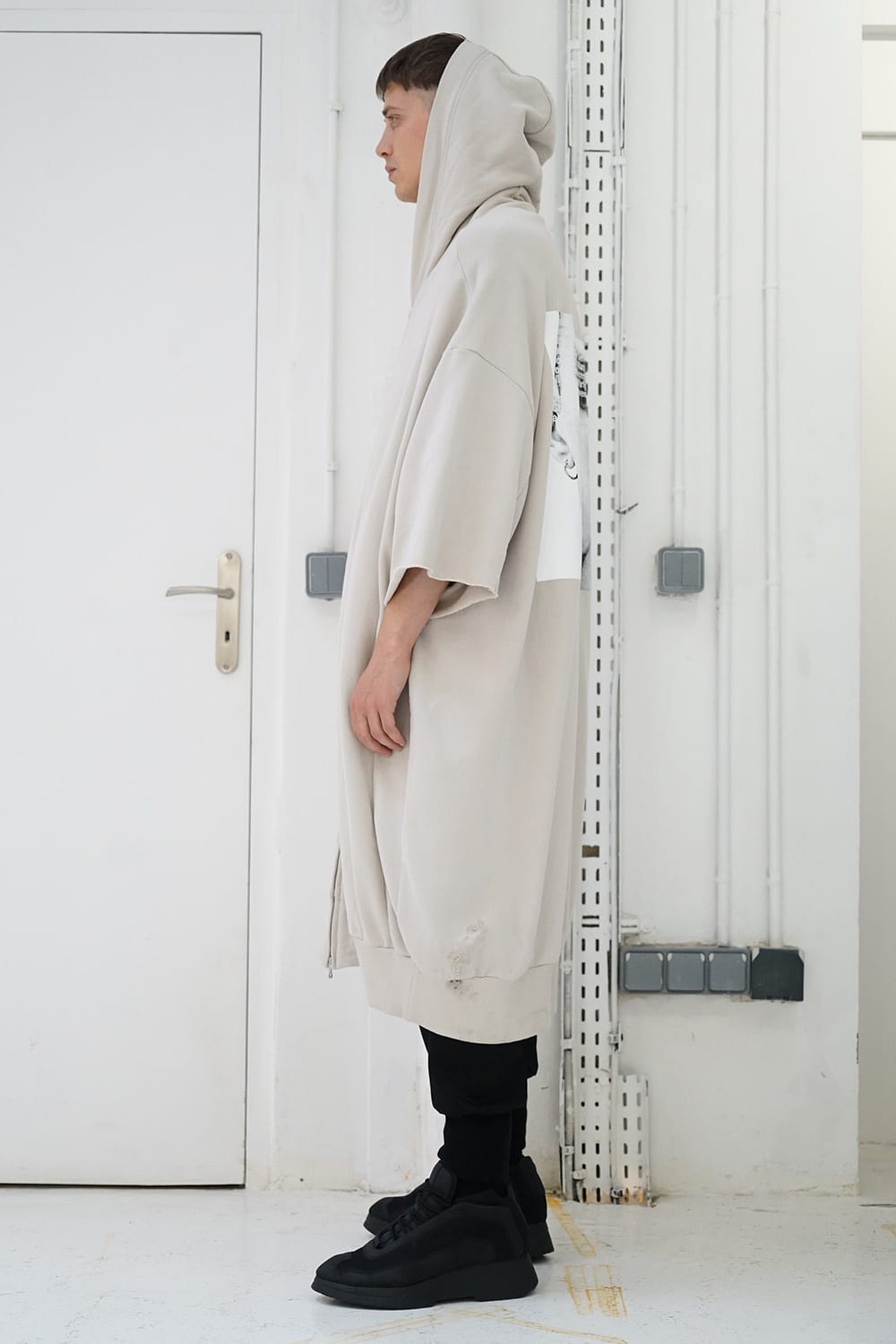 PRINT EXTRA BIG ZIP HOODIE Beige