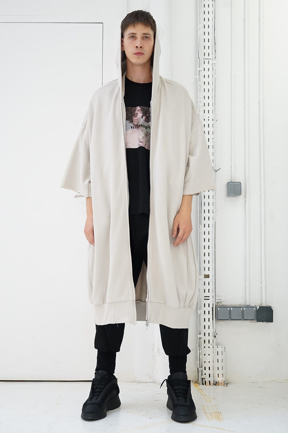 PRINT EXTRA BIG ZIP HOODIE Beige