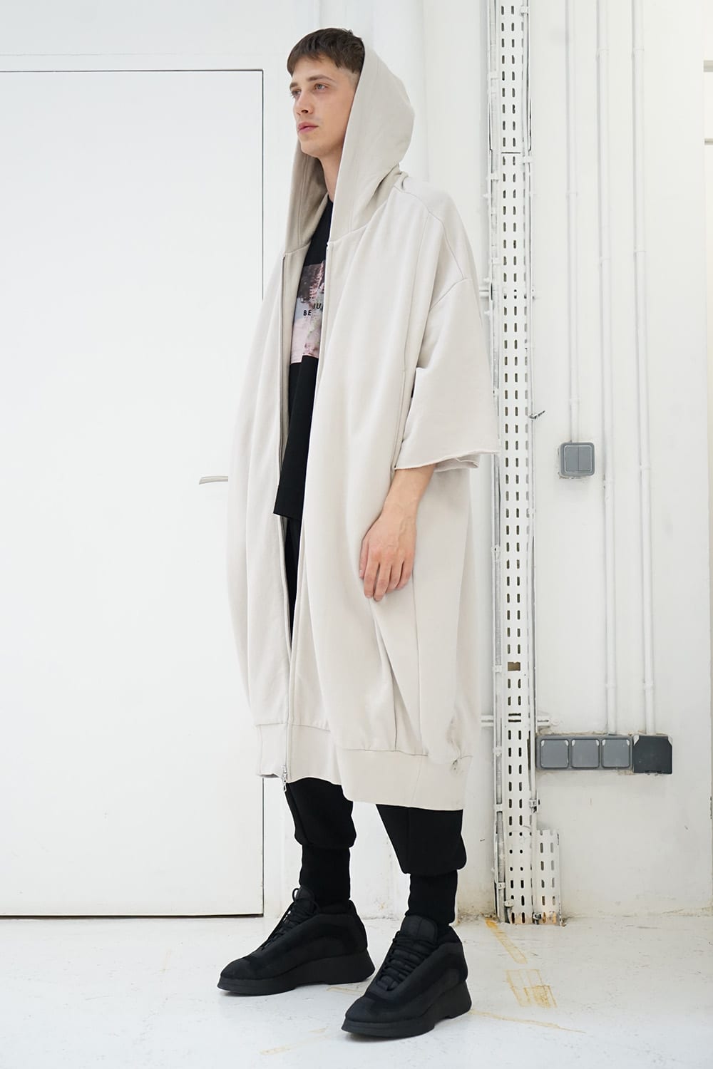 PRINT EXTRA BIG ZIP HOODIE Beige