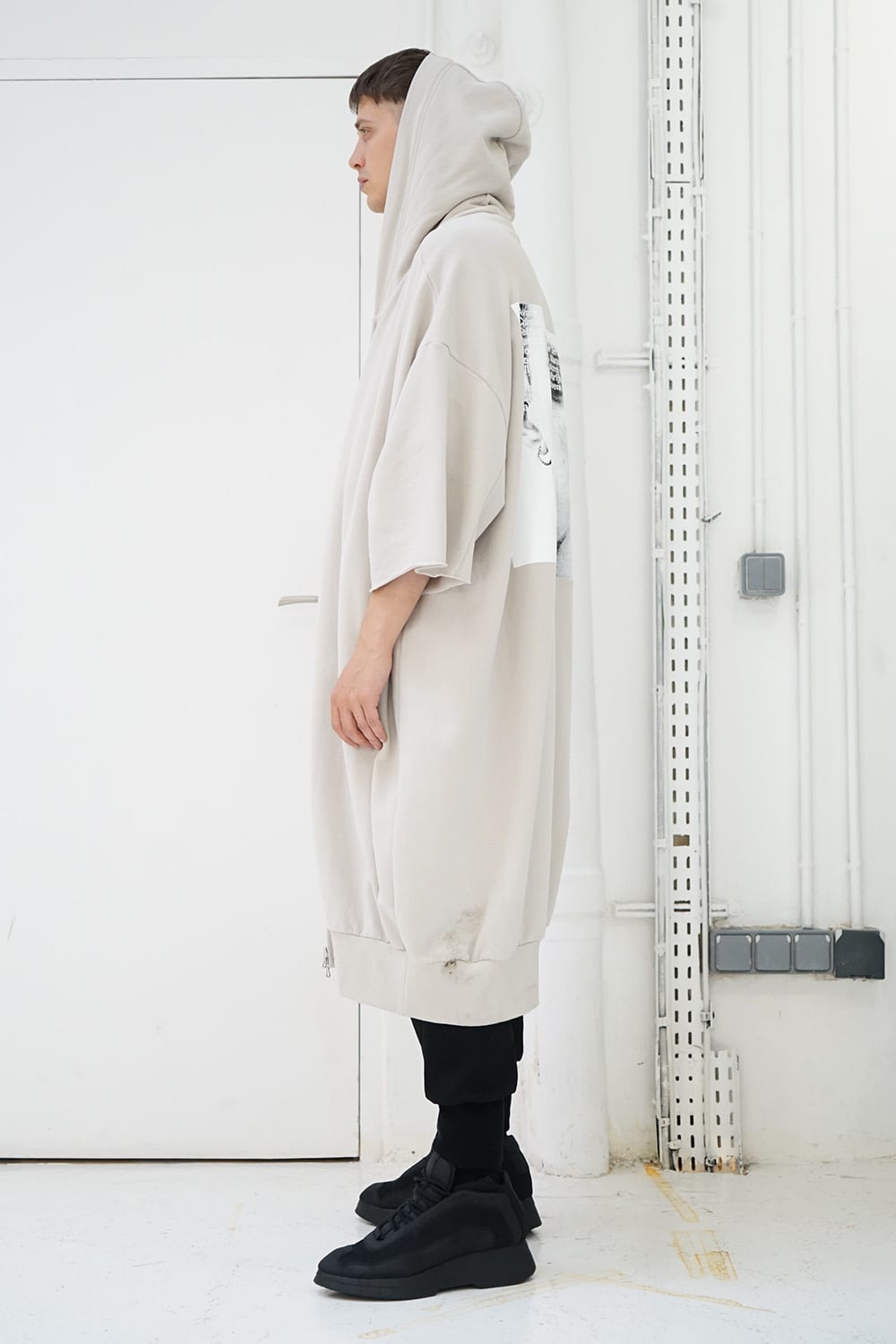 PRINT EXTRA BIG ZIP HOODIE Beige