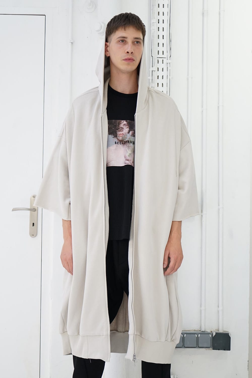 PRINT EXTRA BIG ZIP HOODIE Beige