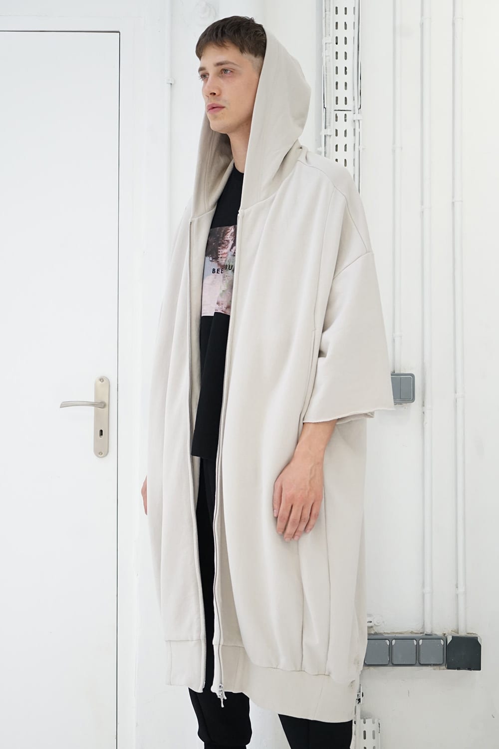 PRINT EXTRA BIG ZIP HOODIE Beige