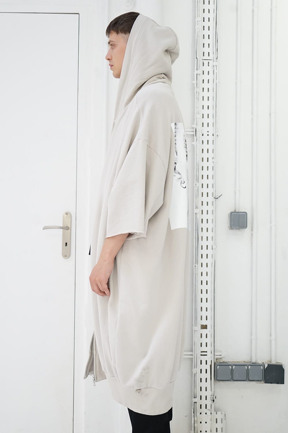 PRINT EXTRA BIG ZIP HOODIE Beige