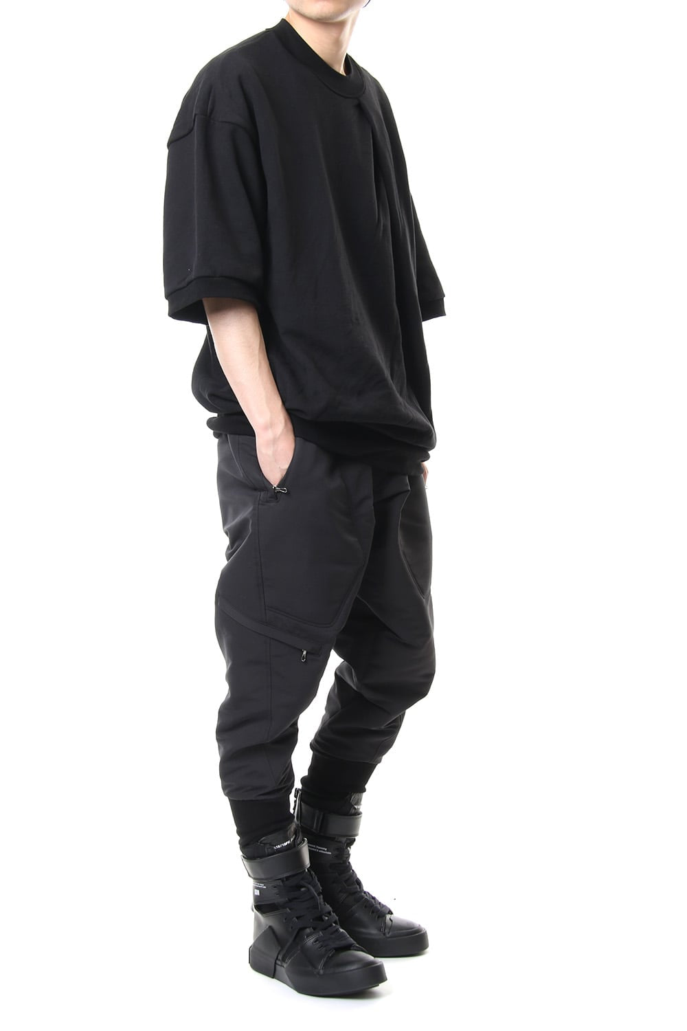 MILITARY LEG POCKET CROPPED PANTS Black
