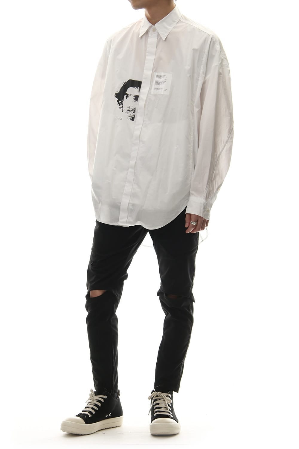 PRINT DROP SHOULDER SHIRT White