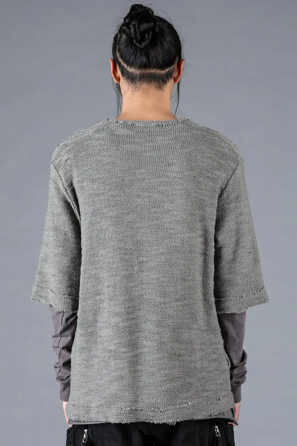 ローゲージニット×コットンジャージレイヤードTシャツ グレー
