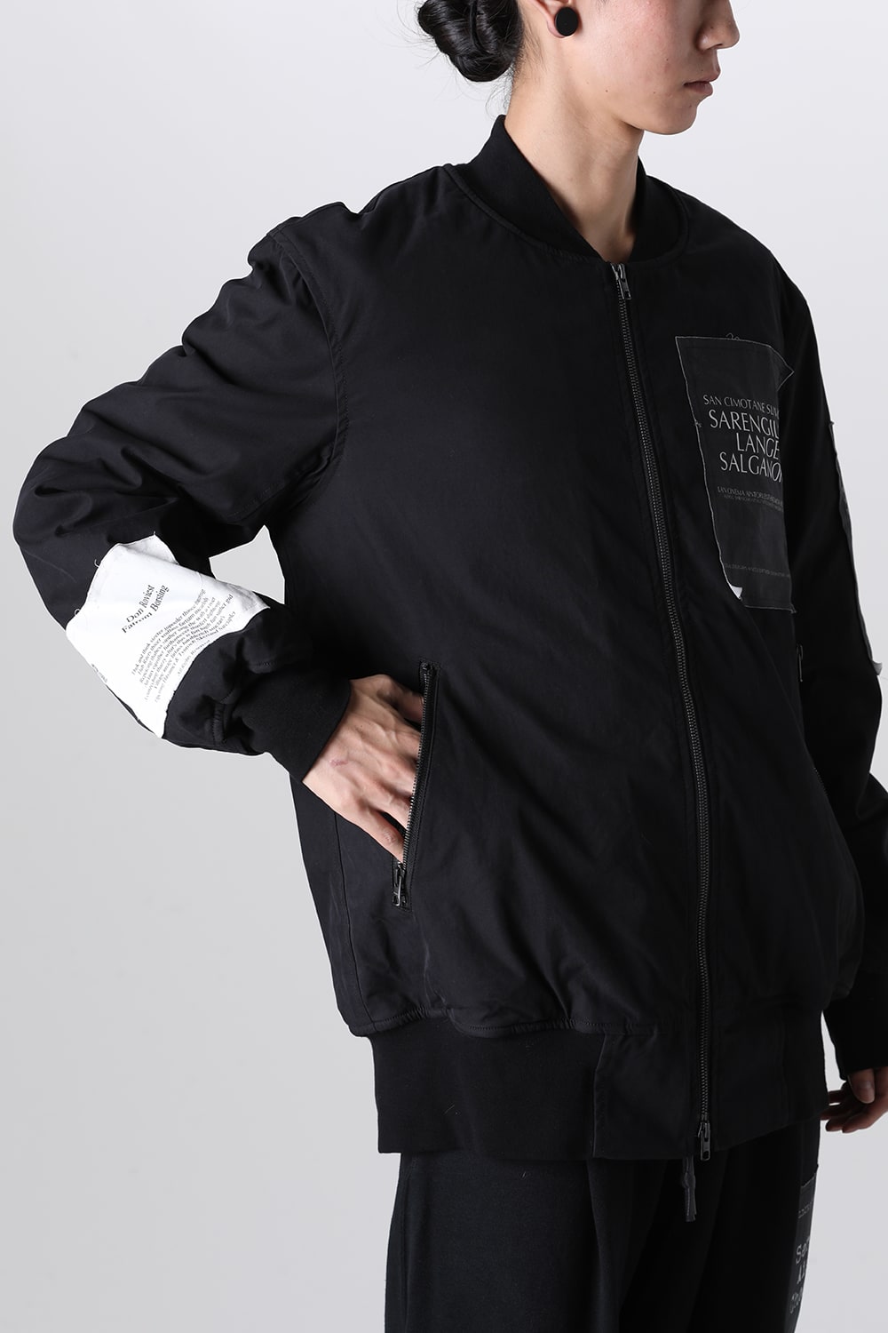 Oversized Bomber Jacket w/Printed Patches