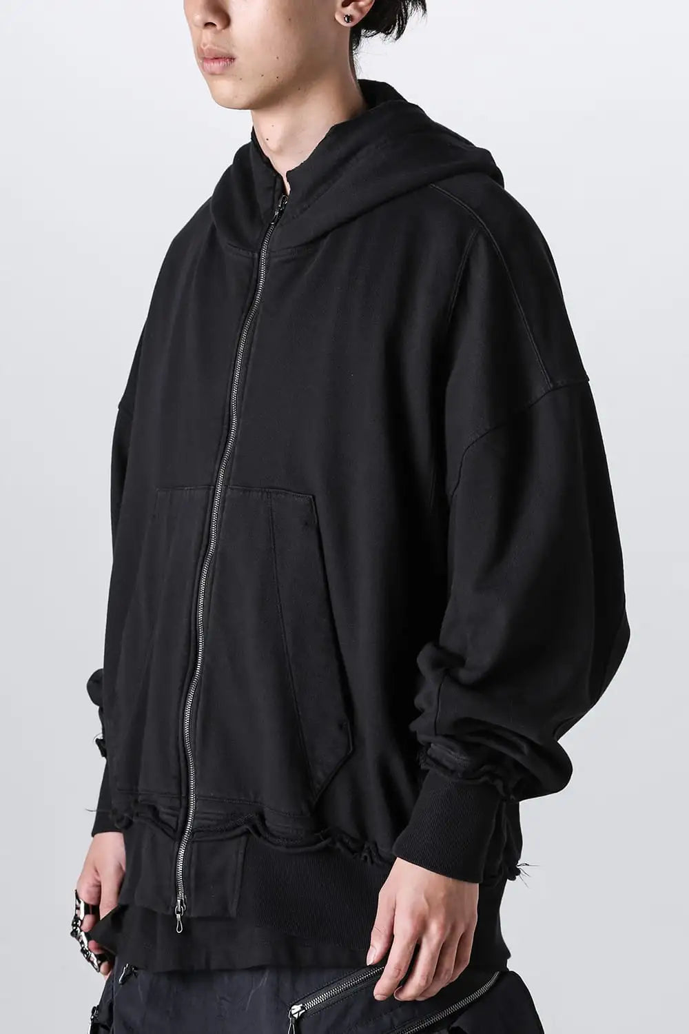 Cotton Sweat Zip Up Hoodie Black