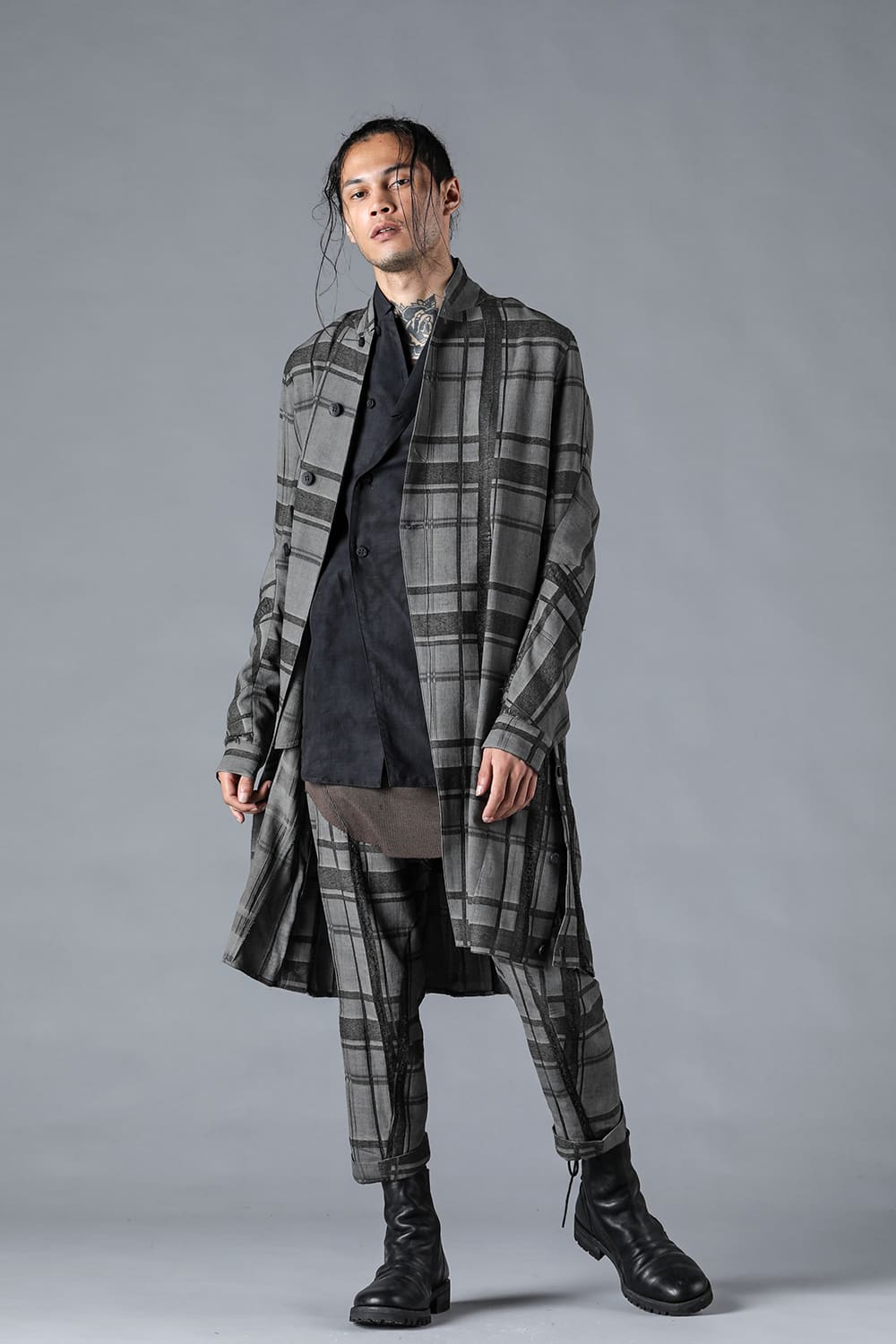 Check Jacquard W-Breasted Shirt Coat