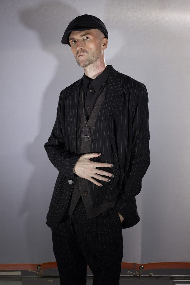 Jacket Linen viscose stripe Black