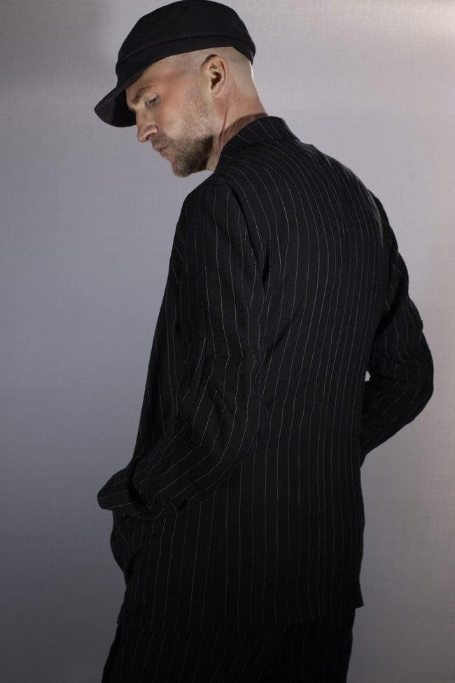 Jacket Linen viscose stripe Black