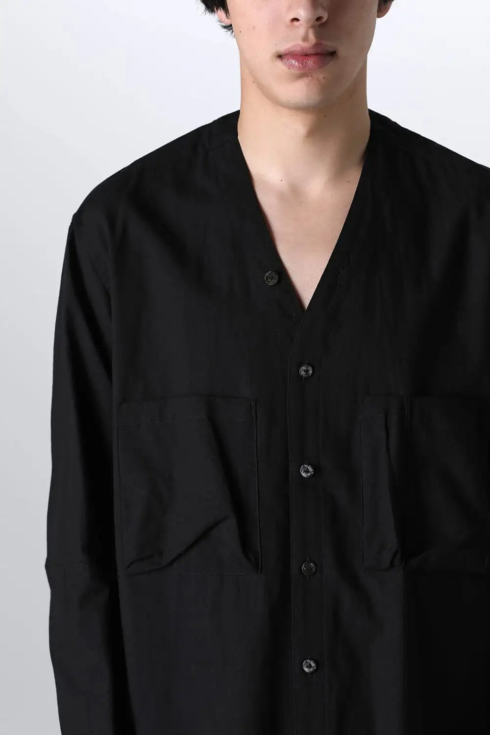 Cotton/Linen V Shirt  Black