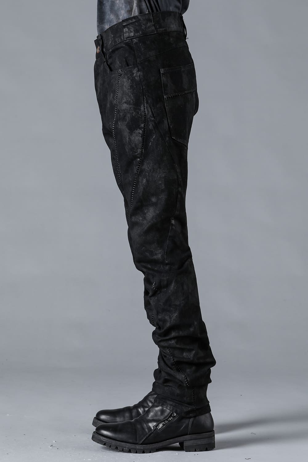 Coated Stretch Denim Overlock Twisted Curve Slim Pants