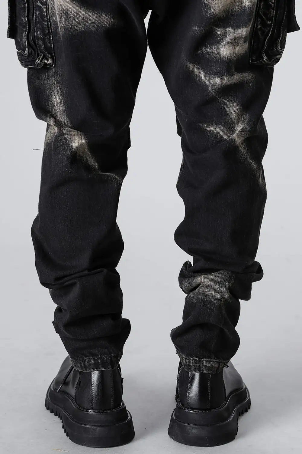 10oz Bleached Denim Wash Cargo Pants Black