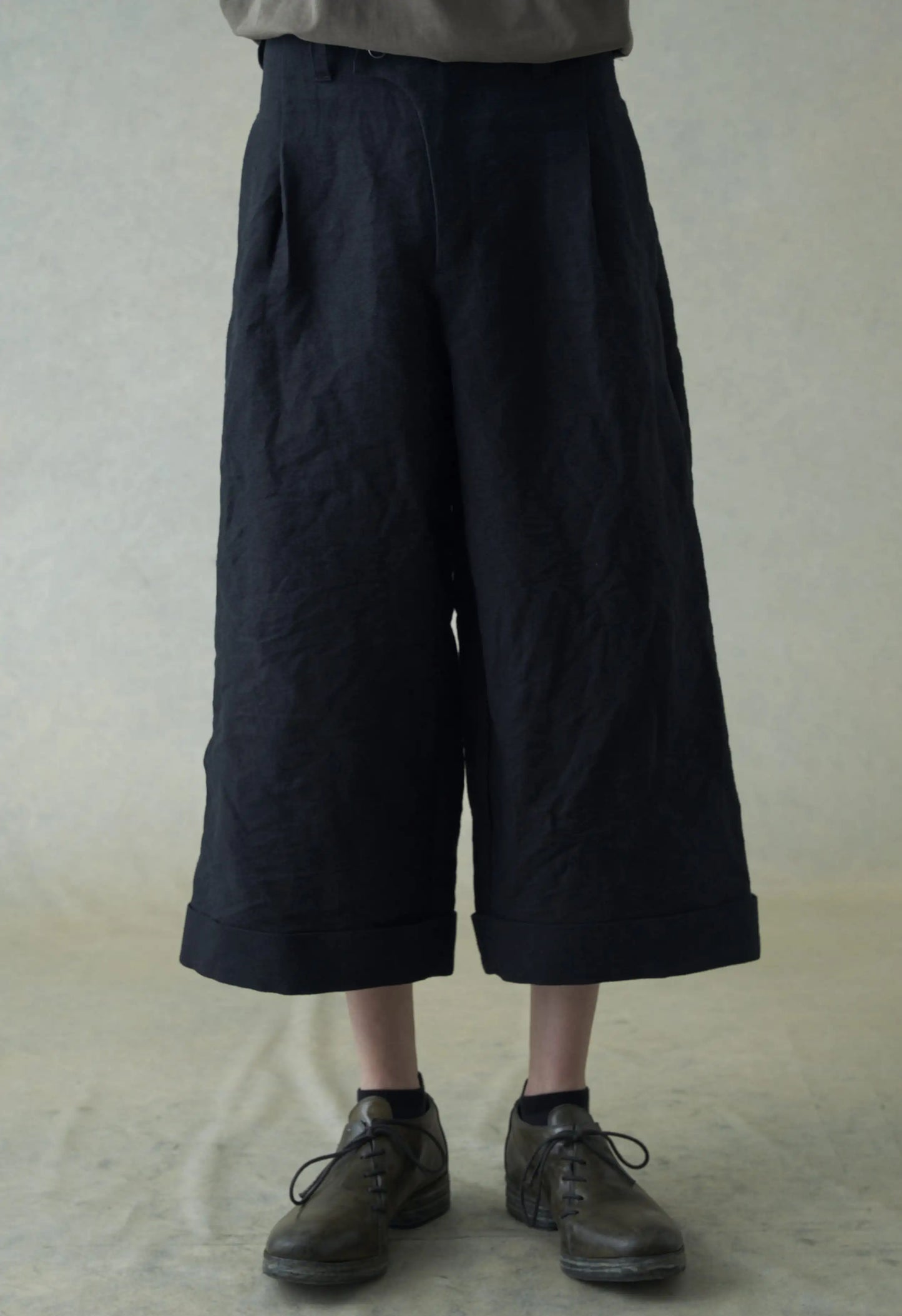 Cropped baggy pants linen / japanese paper