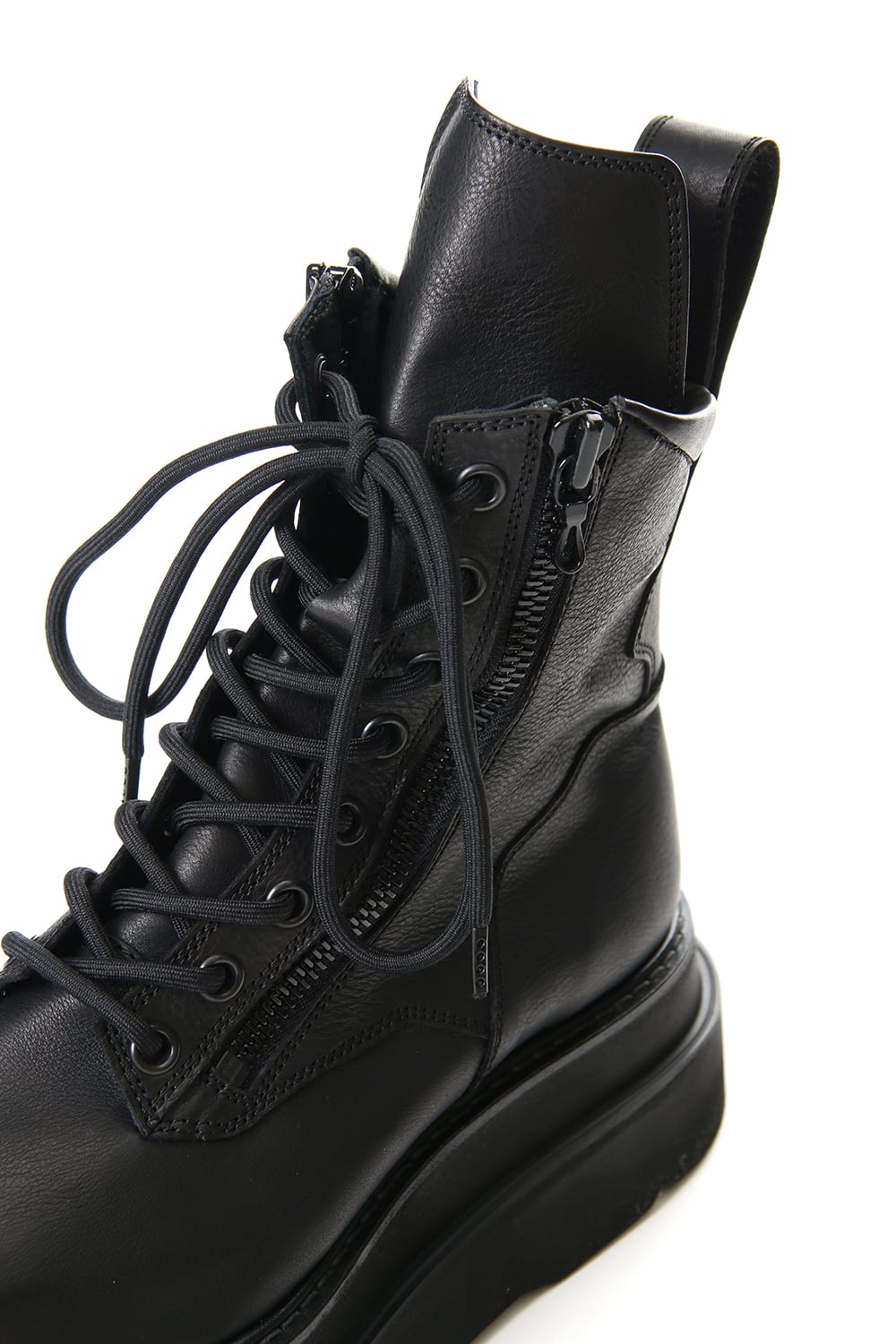 W SOLE ZIP COMBAT BOOTS Black