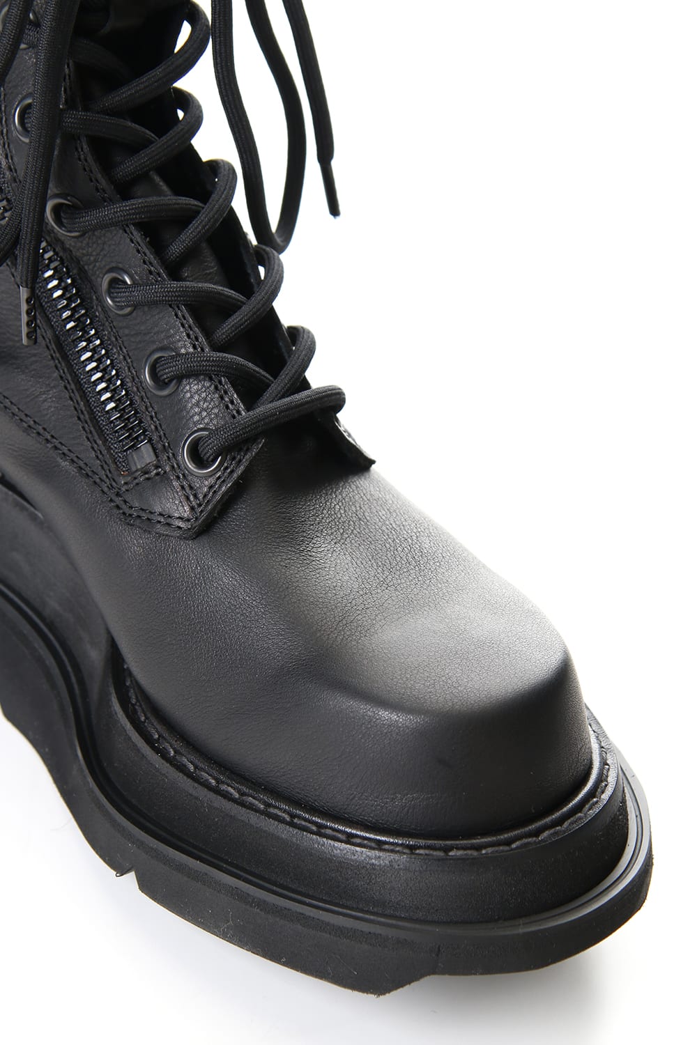 W SOLE ZIP COMBAT BOOTS Black