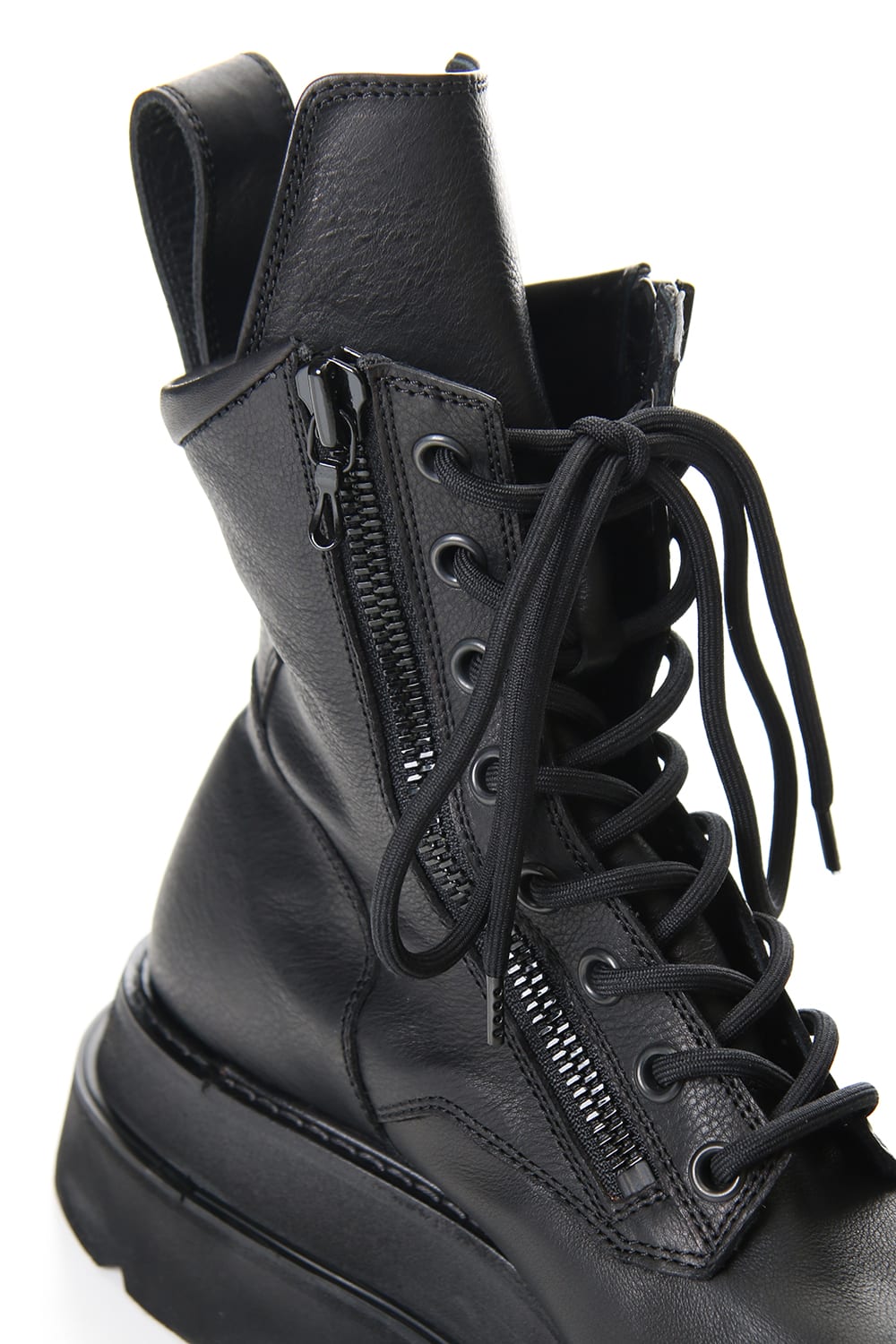 W SOLE ZIP COMBAT BOOTS Black