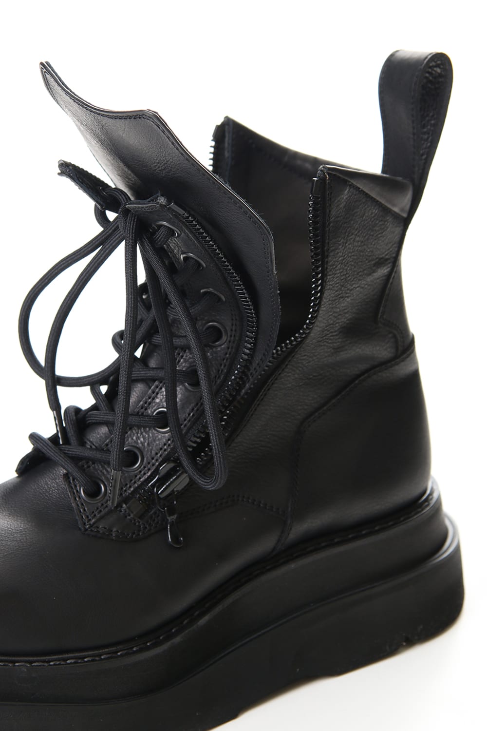 W SOLE ZIP COMBAT BOOTS Black