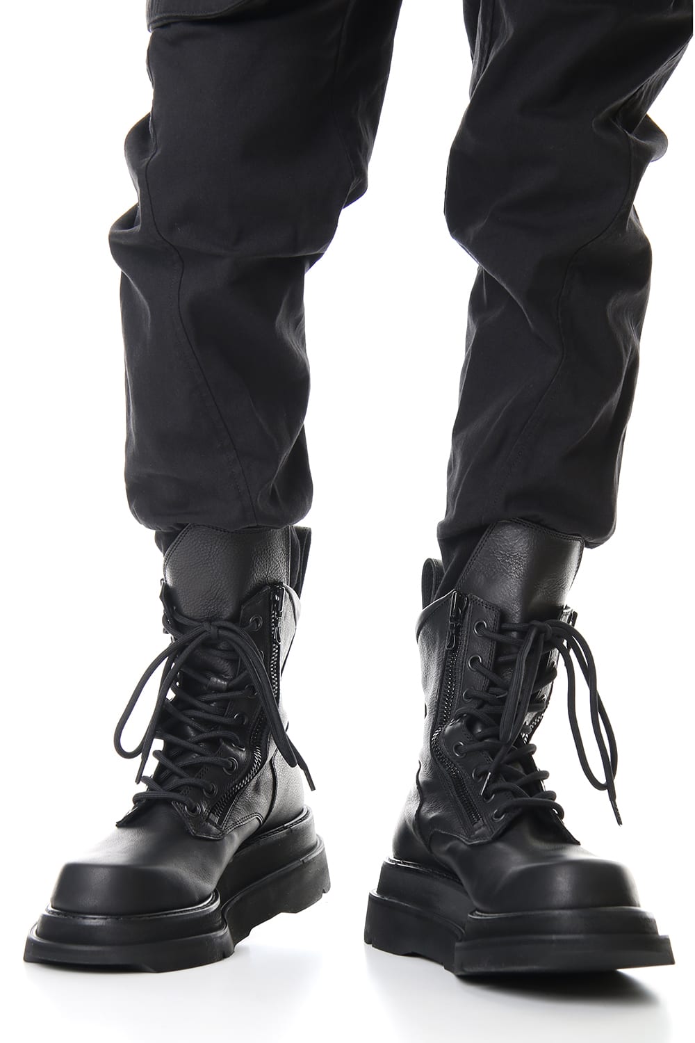 W SOLE ZIP COMBAT BOOTS Black