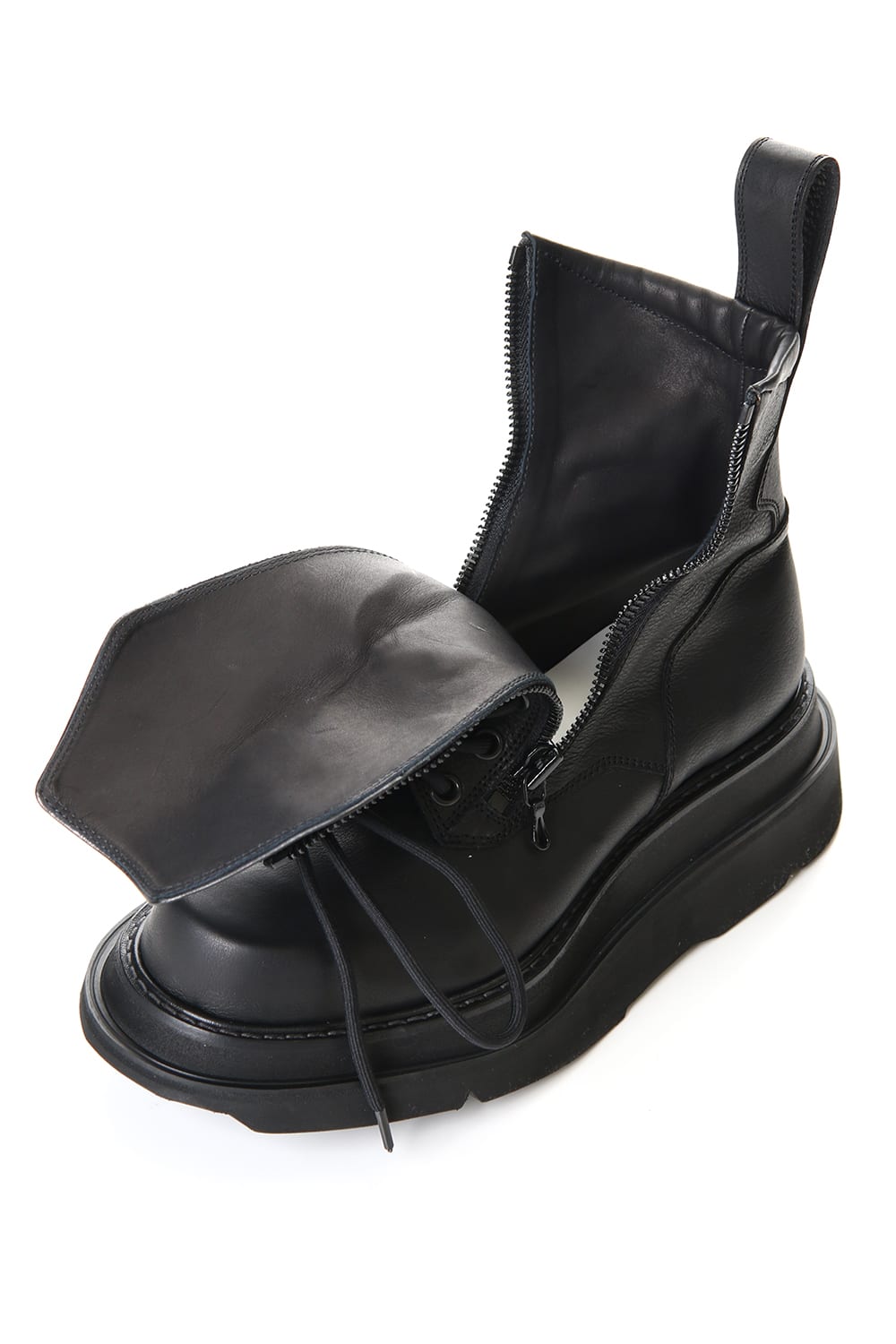 W SOLE ZIP COMBAT BOOTS Black