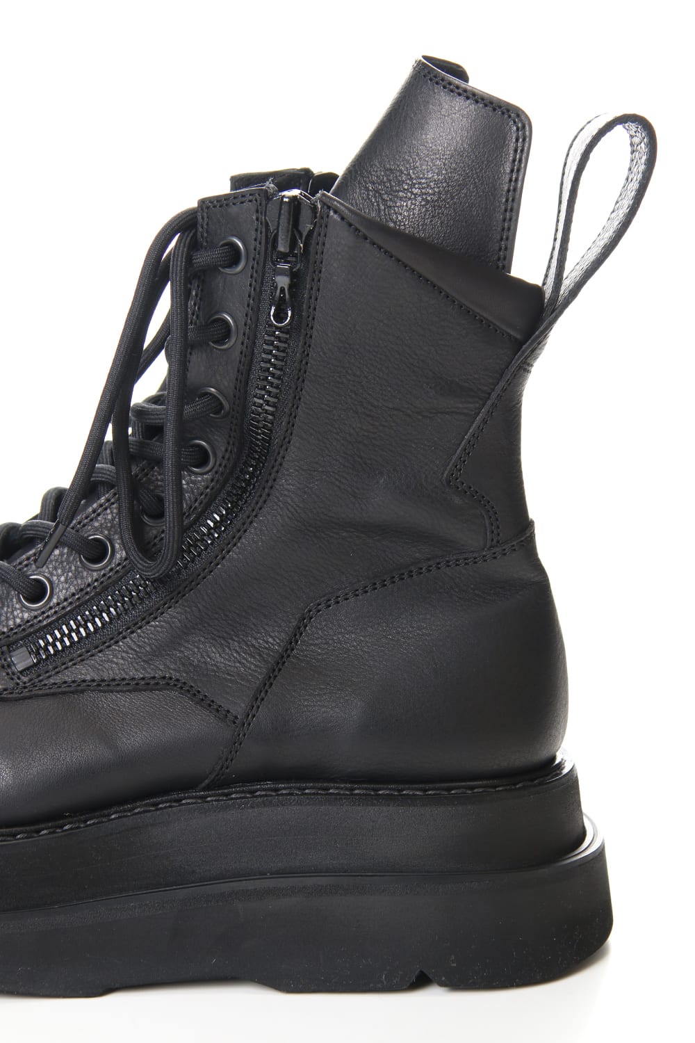 W SOLE ZIP COMBAT BOOTS Black