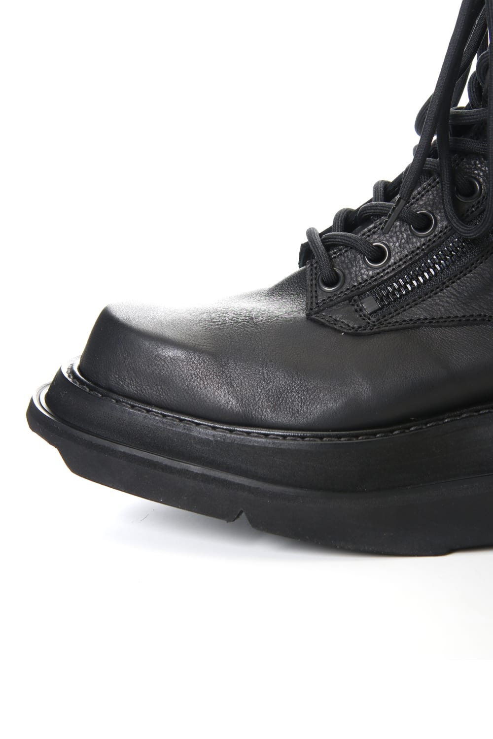 W SOLE ZIP COMBAT BOOTS Black