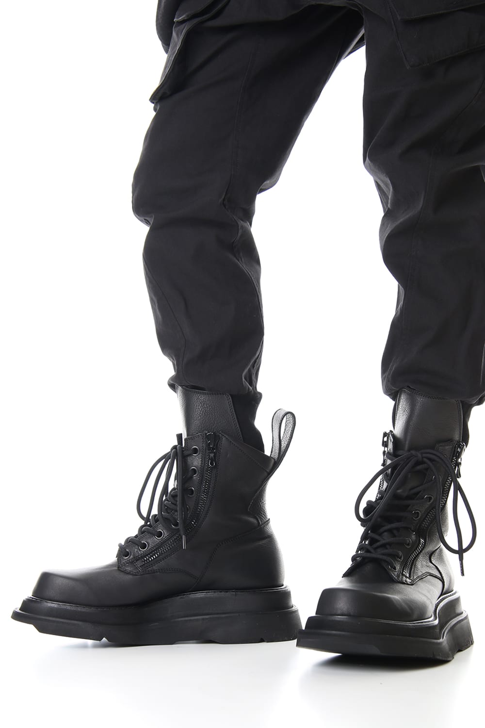 W SOLE ZIP COMBAT BOOTS Black