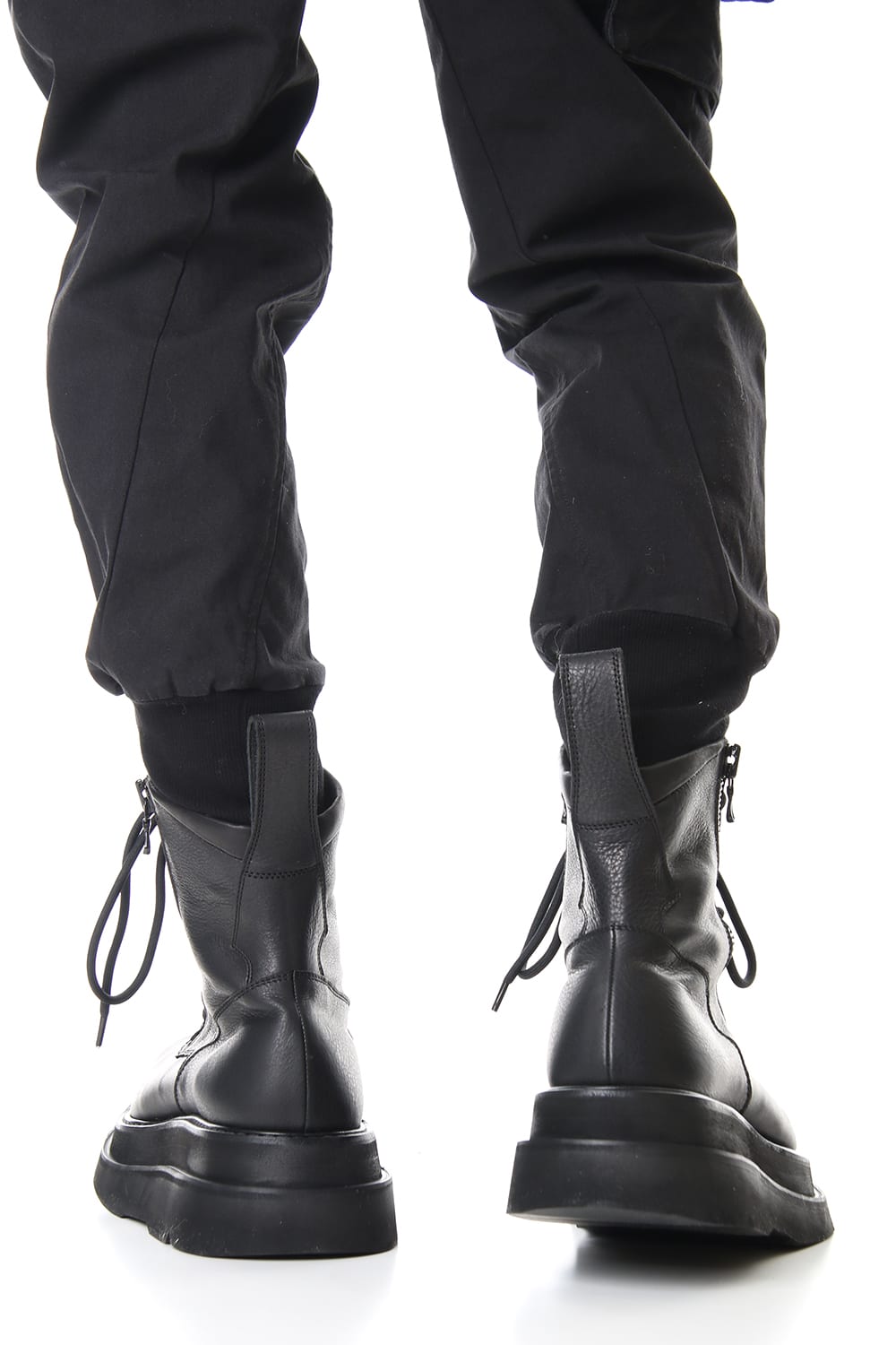 W SOLE ZIP COMBAT BOOTS Black